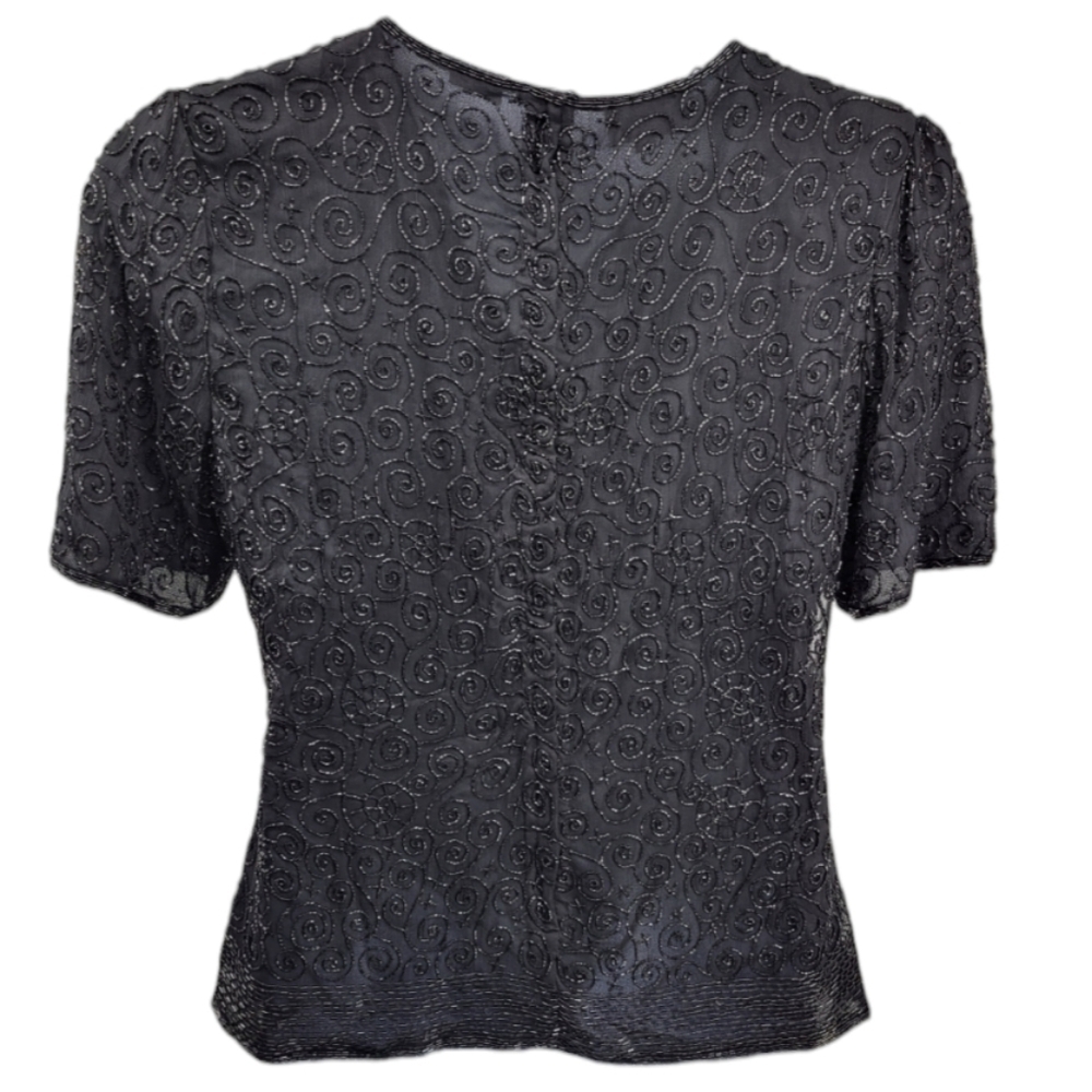 Beautiful 1980s vintage beaded 100% Silk blouse XL - Picture 3 of 11